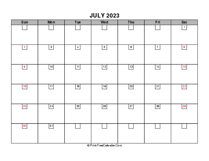 2023 boxy calendar july sunday start landscape
