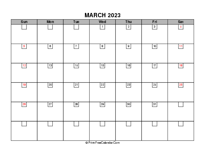2023 boxy calendar march sunday start landscape