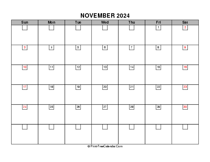 2024 boxy calendar november sunday start landscape