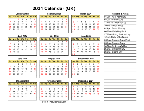 2024 UK Calendars