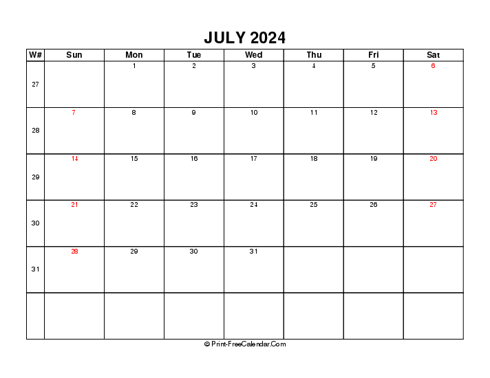 2024 july calendar with week number