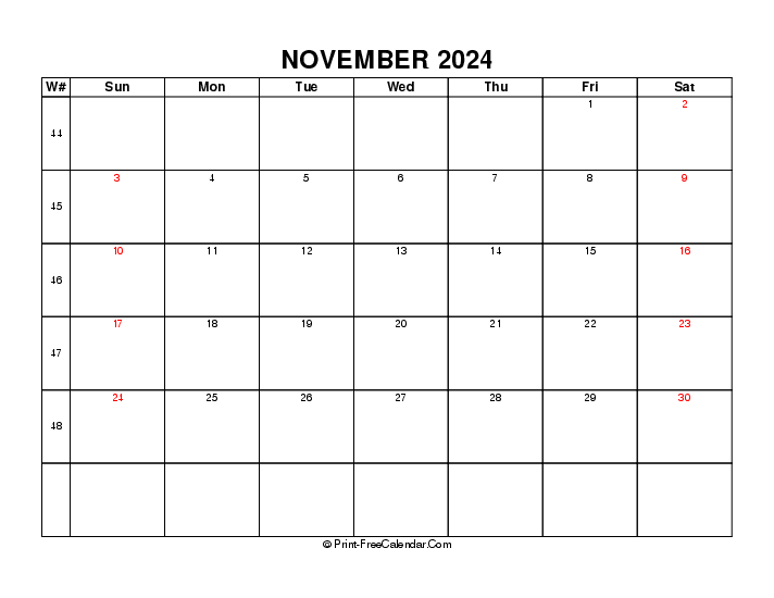 2024 november calendar with week number