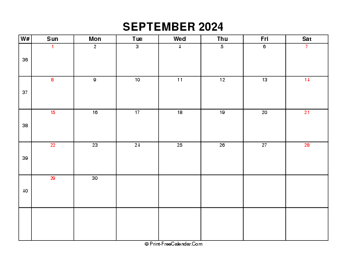 2024 september calendar with week number, uk-bank holidays, week start on sunday, Landscape orientation