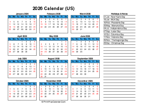 2026 USA Calendars