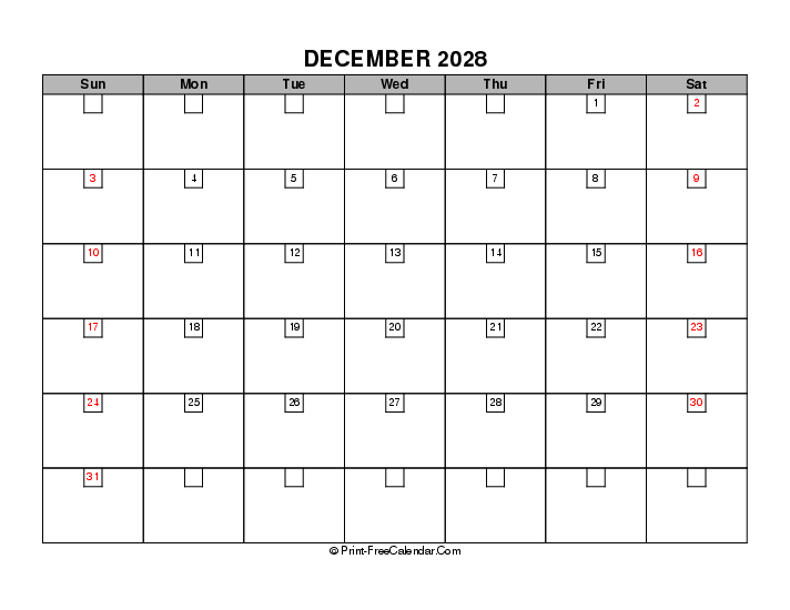 2028 boxy calendar december