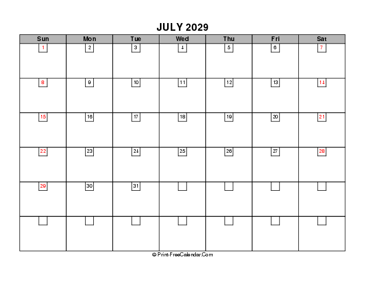 2029 boxy calendar july