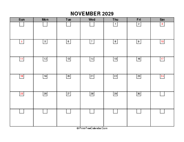 2029 boxy calendar november