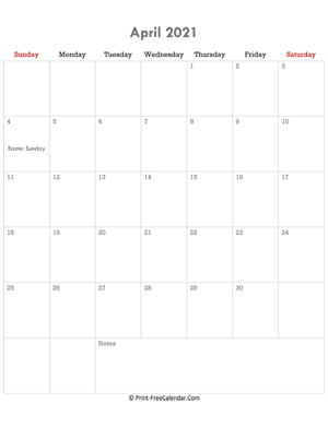 april 2021 calendar printable with holidays (portrait layout)