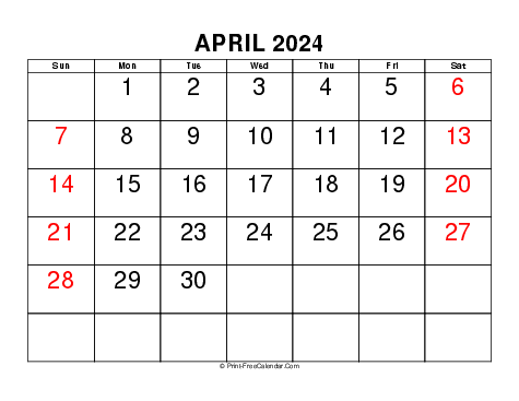 April 2024 Calendars