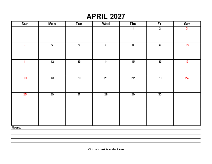 april 2027 editable calendar with uk-bank holidays, week start on sunday, Landscape orientation