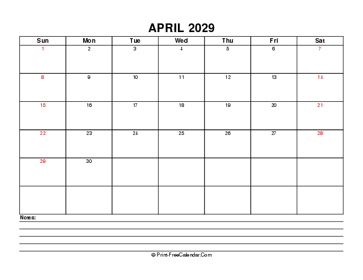 April 2029 Editable Calendar With Usa Holidays Sunday Start, Landscape Layout