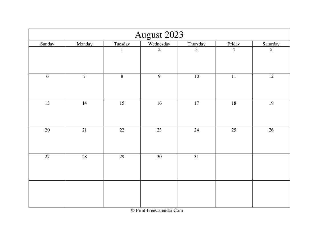 August 2023 Editable Calendar with Holidays