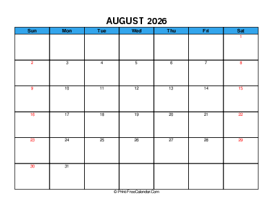 august 2026 calendar with usa holidays, weeks start on sunday, landscape