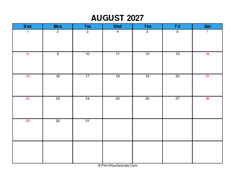 August 2027 USA Calendars
