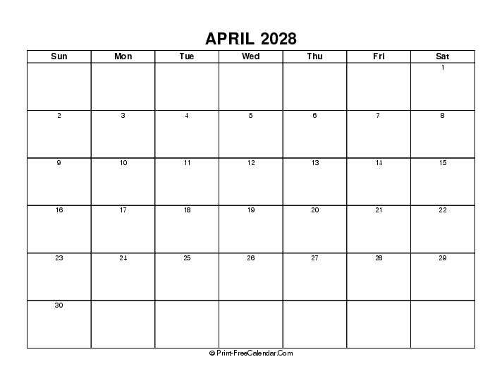blank april 2028 calendar