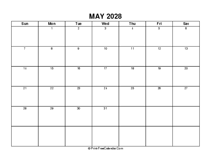 blank may 2028 calendar