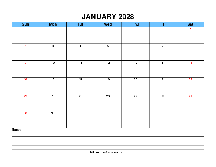 january 2028 editable calendar