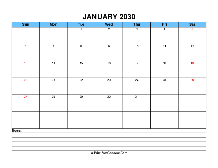 january 2030 editable calendar