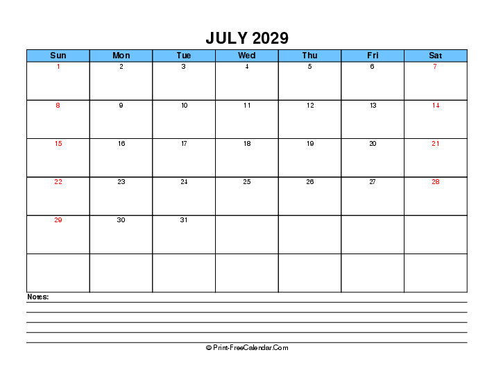 july 2029 editable calendar