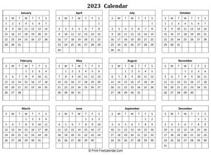 printable yearly calendar 2023