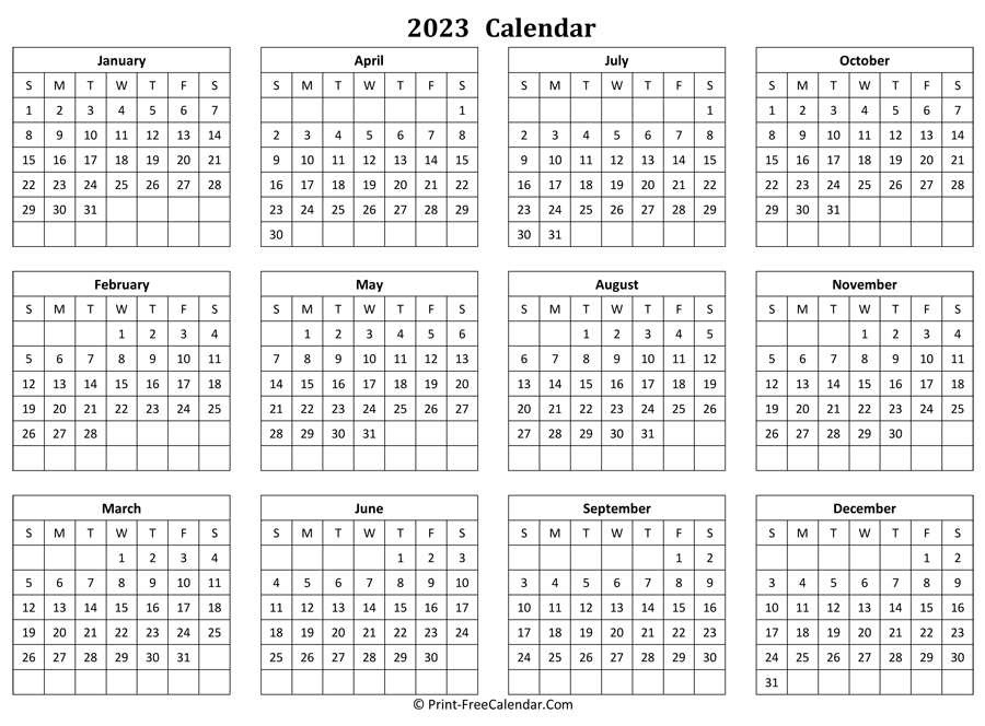 Calendar Yearly 2023 (Landscape Layout)