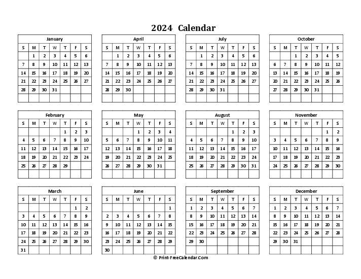 Calendar Yearly 2024, Landscape Layout