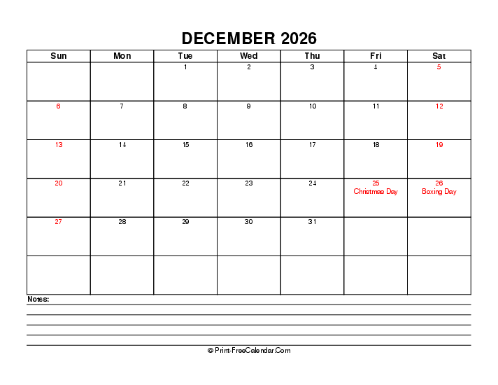 December 2026 Editable Calendar With Uk Bank Holidays Sunday Start, Landscape Layout