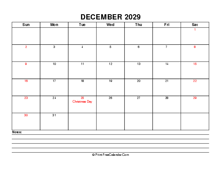 December 2029 Editable Calendar With Usa Holidays Sunday Start, Landscape Layout