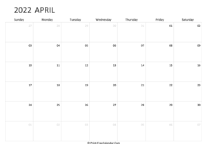 editable april calendar 2022 landscape layout
