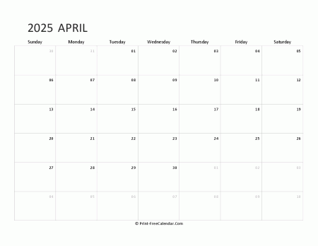 editable april calendar 2025 landscape layout