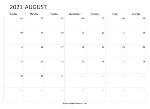 editable august calendar 2021 landscape layout