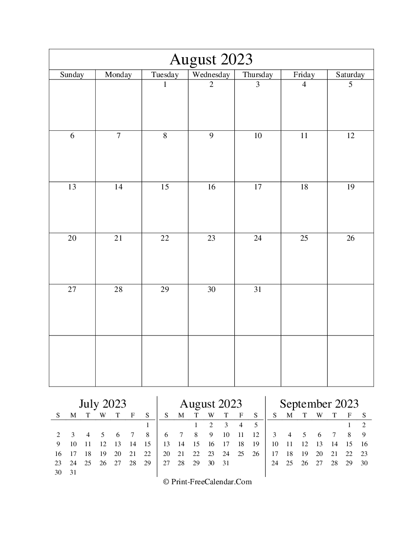 Editable Calendar August 2023 (Portrait Layout)