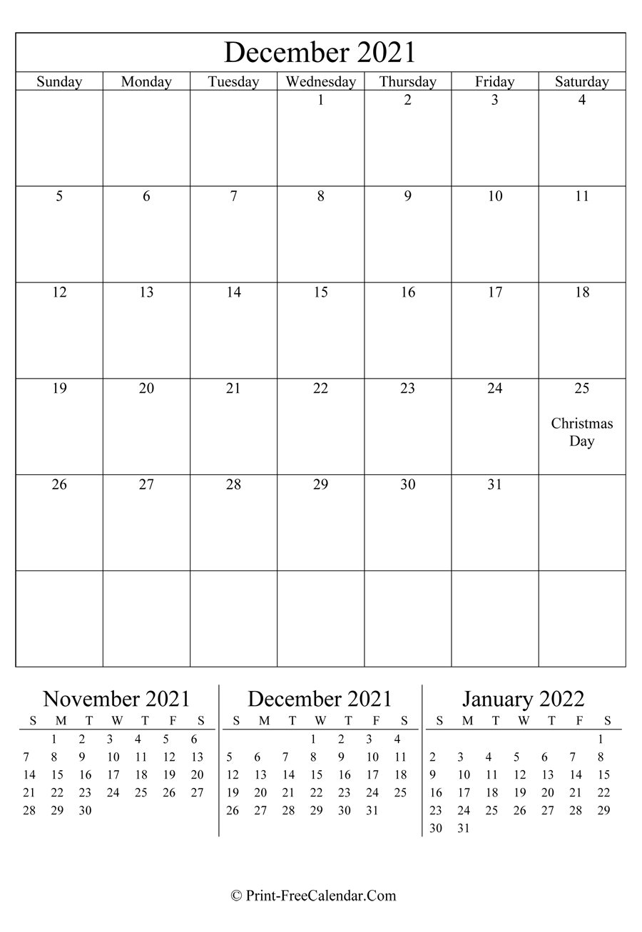 Editable Calendar December 2021 (Portrait Layout)
