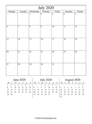 editable calendar july 2020 (portrait layout)