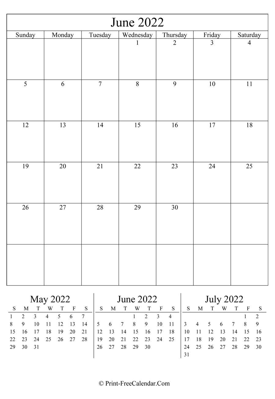 Editable Calendar June 2022 (Portrait Layout)