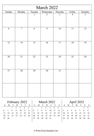 editable calendar march 2022 portrait layout