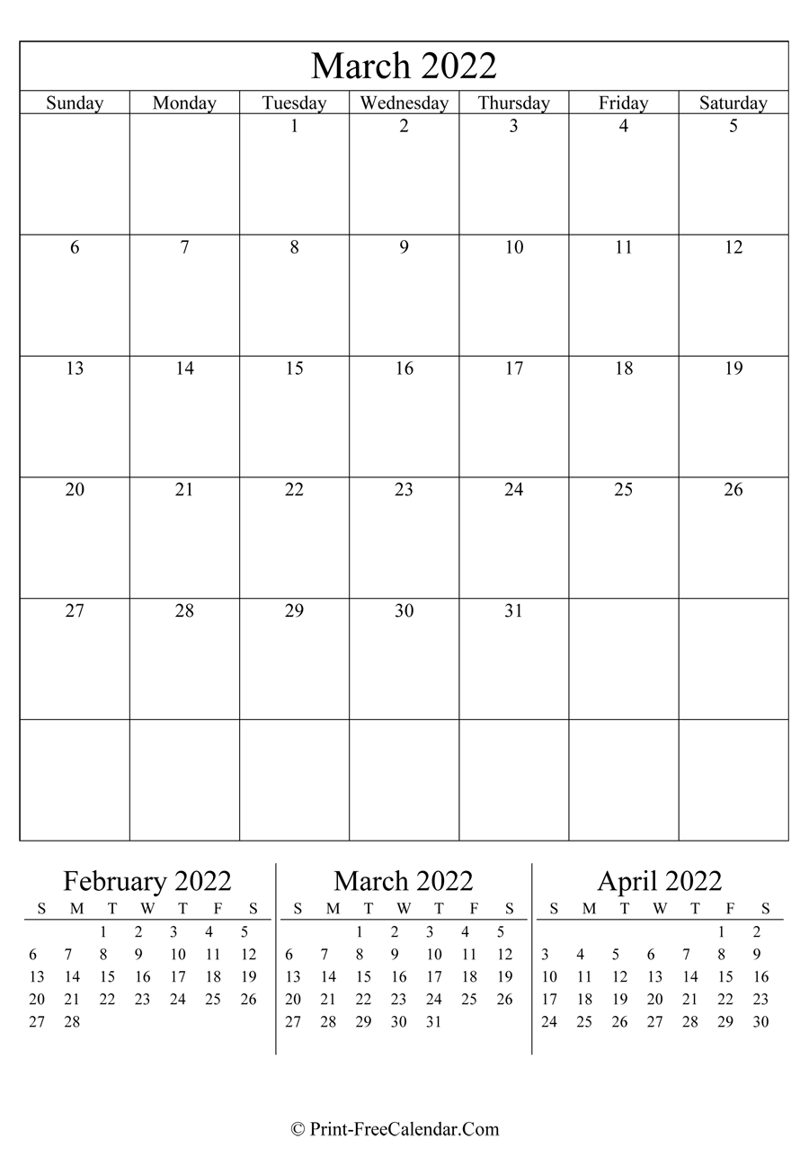 Editable Calendar March 2022 (Portrait Layout)
