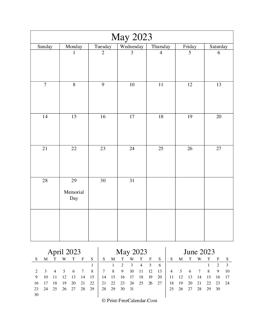 Editable Calendar May 2023 Portrait Layout