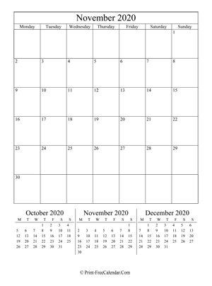 editable calendar november 2020 (portrait layout)