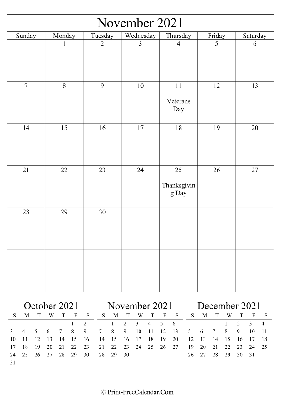 Editable Calendar November 2021 (Portrait Layout)