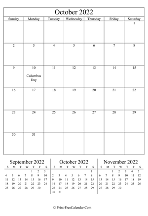 editable calendar october 2022 (portrait layout)