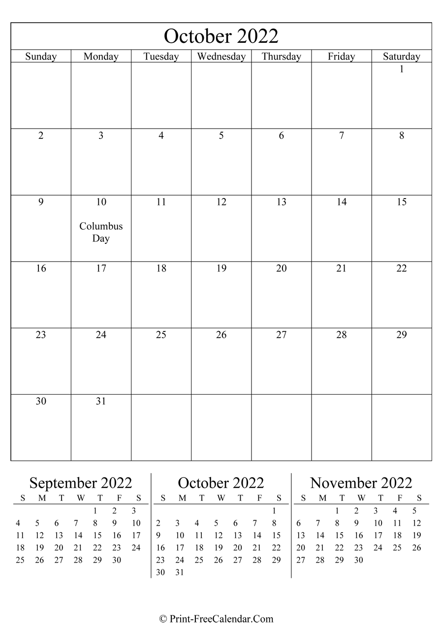 Editable Calendar October 2022 (Portrait Layout)
