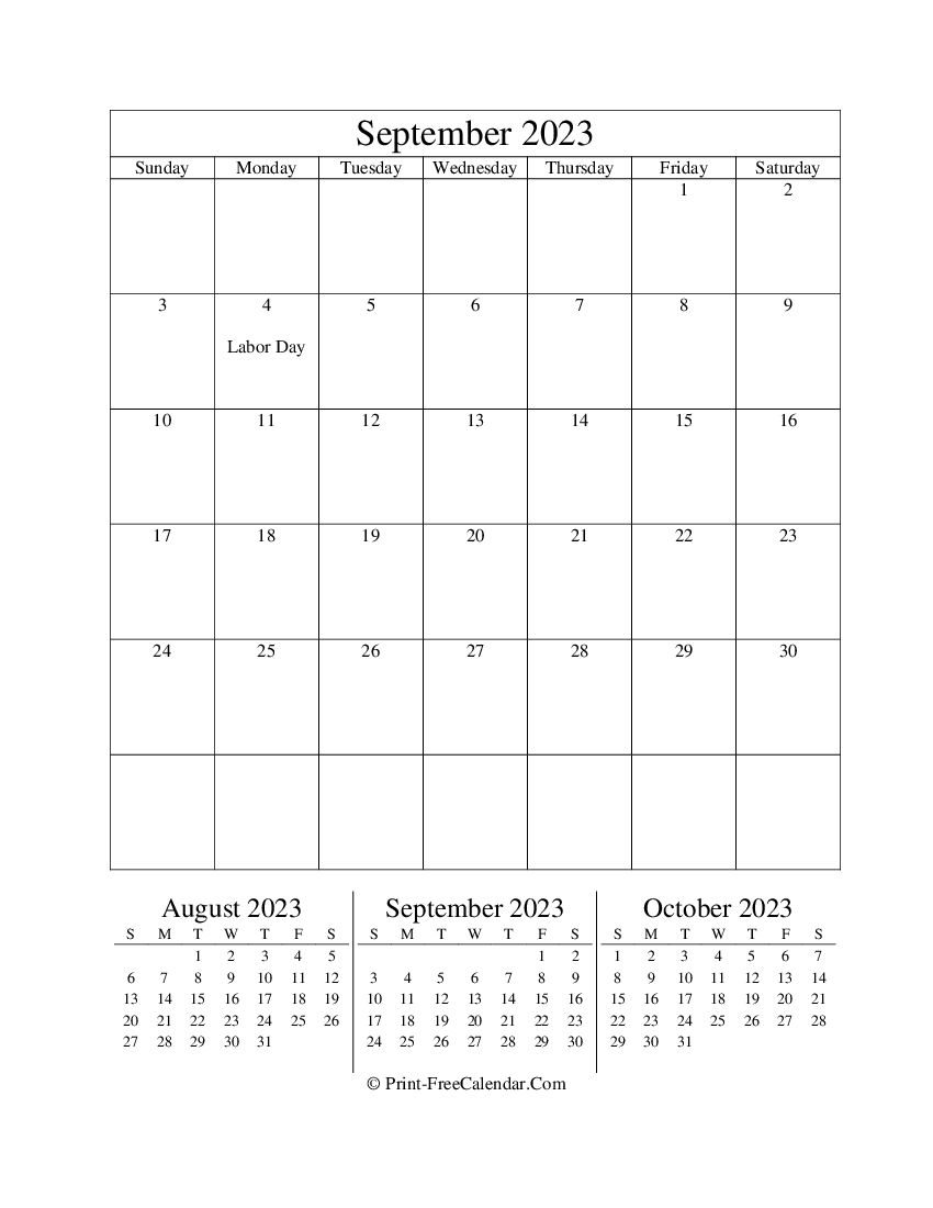 Editable Calendar September 2023 (Portrait Layout)