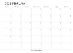 editable february calendar 2022 landscape layout