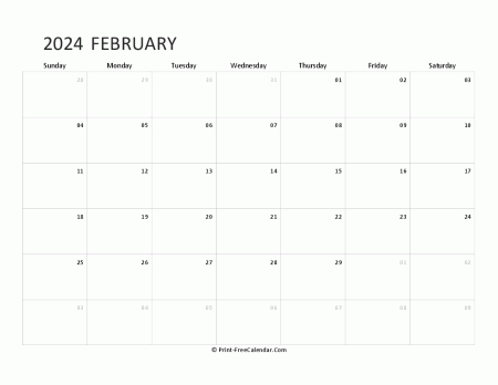 editable february calendar 2024 (landscape layout)