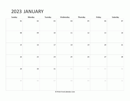 editable january calendar 2023 landscape layout