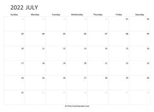 editable july calendar 2022 landscape layout