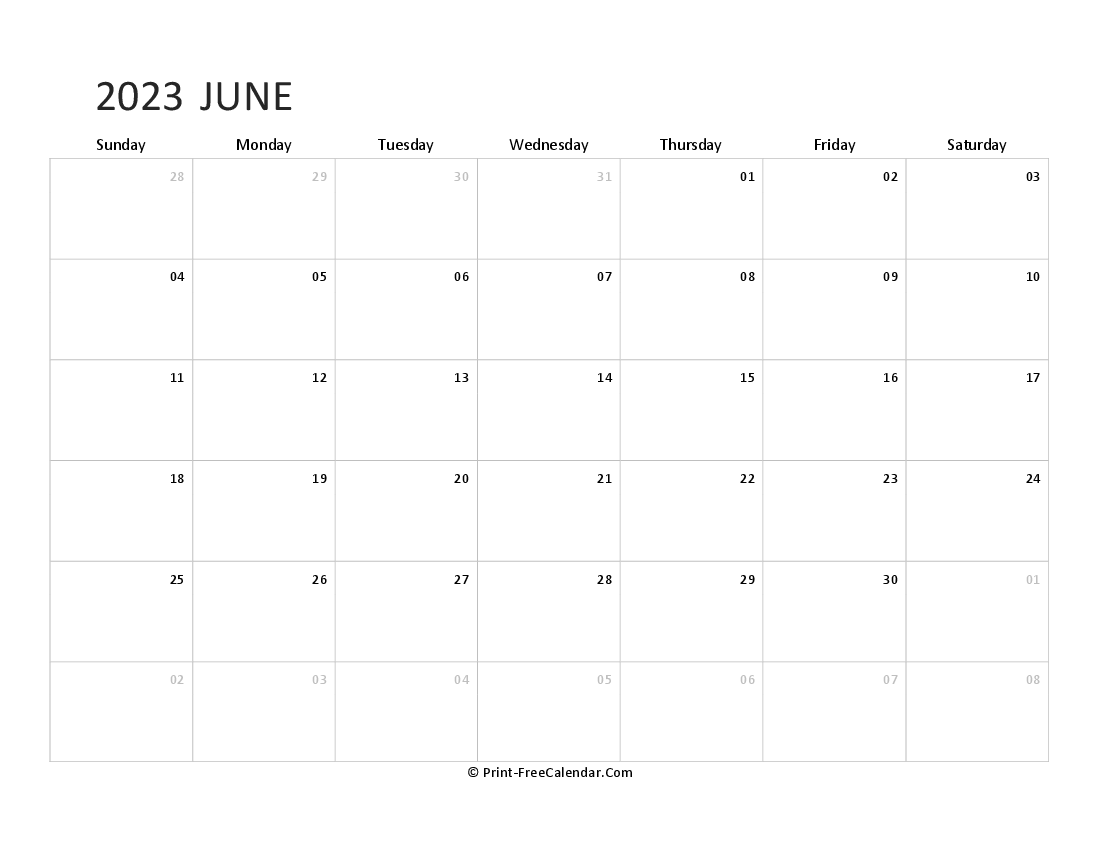 Editable June Calendar 2023 landscape Layout 