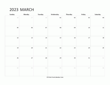 editable march calendar 2023 (landscape layout)