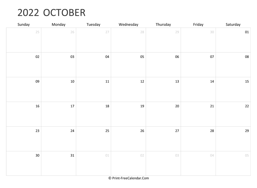 Editable October Calendar 2022 (landscape layout)